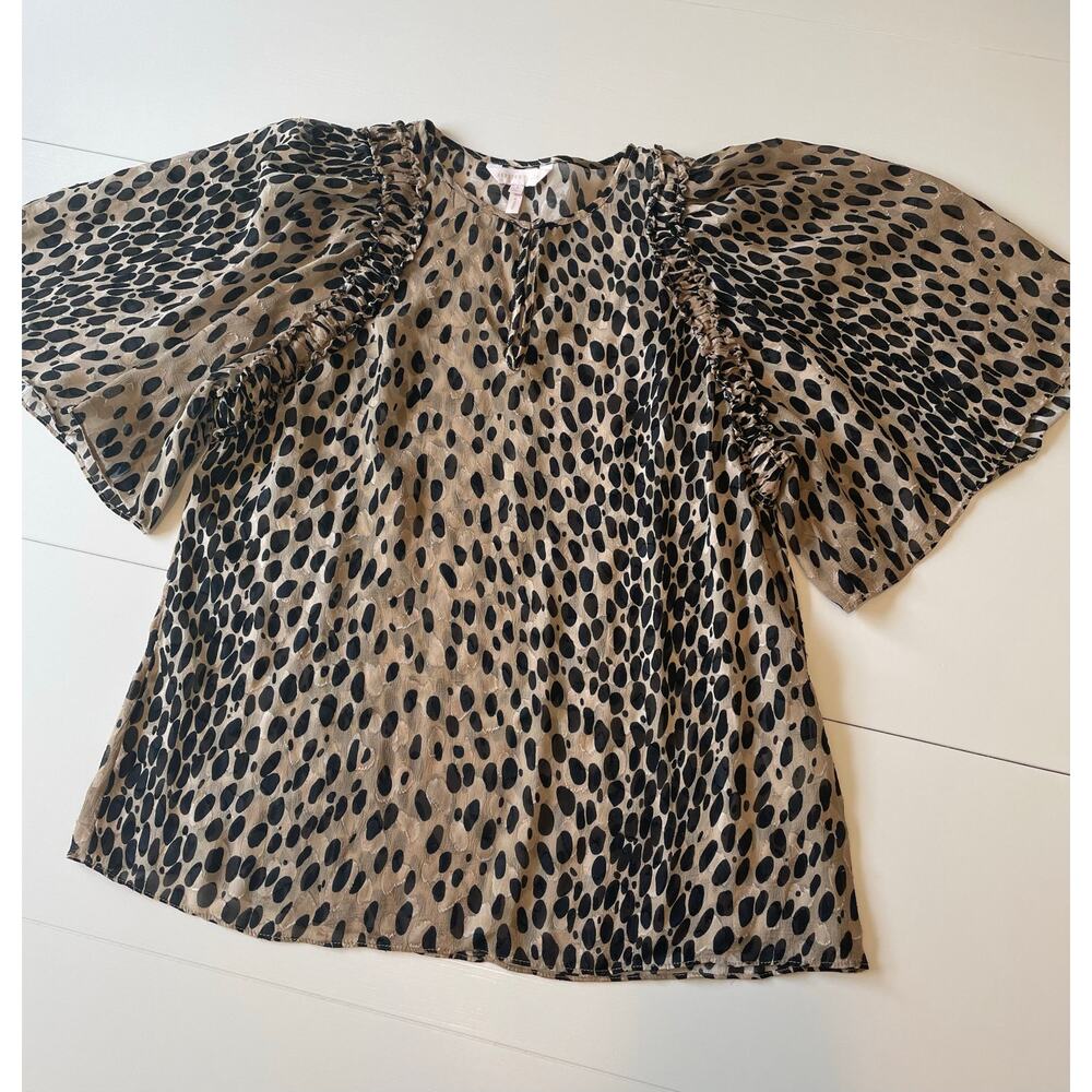 Rebecca Taylor Blouse Sz S Silk Blend Animal Print Semi-Sheer Half Sleeves - Picture 9 of 12